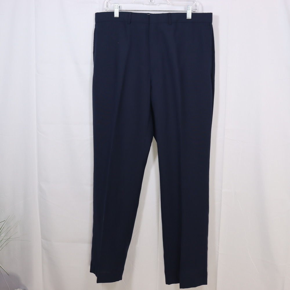 Towncraft Dress Pants Mens 36 Navy Blue Worsted Wool Blend Flat Front Trousers
